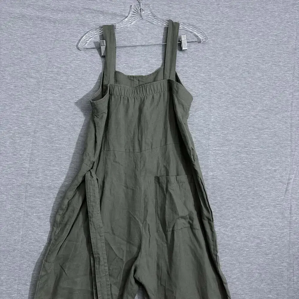 Everlane Women's 6 Sage Green The Linen Side Button Jumpsuit Belted Summer
